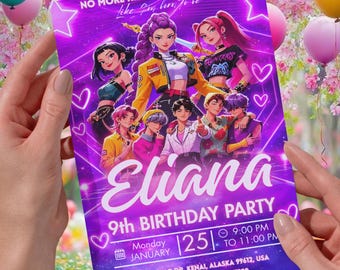 Canva Editierbare Kpop Dämonenjäger Geburtstagseinladung, Kpop Geburtstagseinladung, Kpop Einladung, Huntrix Geburtstag, Kpop Geburtstagskarte "5x7"