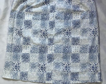 Geoffrey Beene Vintage Y2K Blue/White Tile print Cotton A-line Sport Skirt Size 14 Casual Stretch