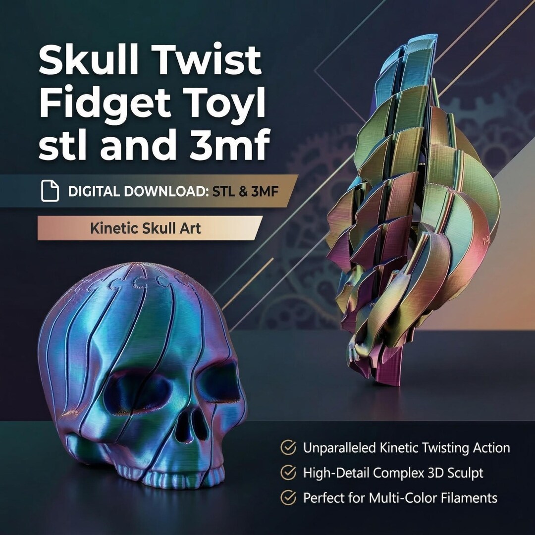 Skull Twist Fidget STL | 3D Printable Sensory Toy | Desk Fidget 3MF ...
