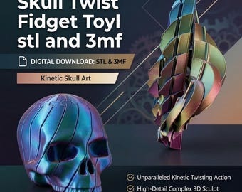 Crânio Giratório Fidget STL | Brinquedo Sensorial Imprimível em 3D | Brinquedo Anti-Stress de Mesa 3MF | Arquivo de Crânio Articulado | Download Digital para Impressão 3D | Brinquedo para TDAH