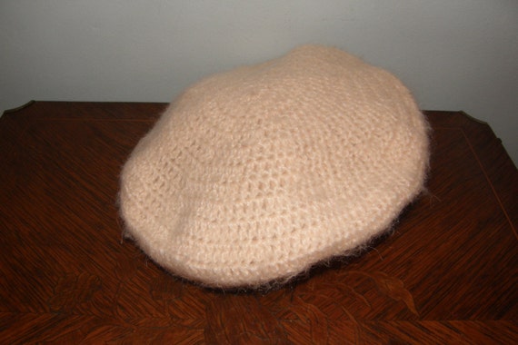 Pale Pink Hand Knitted Beret Hat