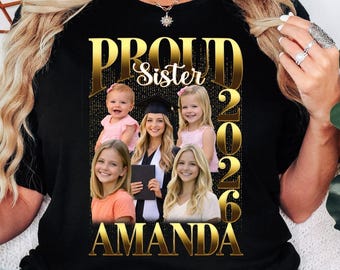 Camiseta de graduación pirata 2026, camiseta con collage de fotos personalizado, camiseta de graduación estilo rap retro, regalo de graduación para la familia, camiseta de graduación