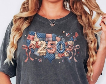 Comfort Colors® America 250 Shirt Patriotic USA Map Tee 1776 2026 Shirt Fourth Of July Vintage Flag Graphic Gift (Not real Patchwork)