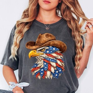 Comfort Colors® American Eagle Shirt Patriotic USA Tee Western Cowboy Eagle Shirt 4th Of July Country Shirt Gift ( Not real Patchwork )