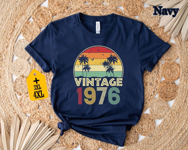 Vintage 1976 Shirt, Retro 1976 Birthday Tee, Classic 1976 Birthday Gift, 1976 Palm Sunset Vintage Shirt, 1976 Birthday Tee bild 5