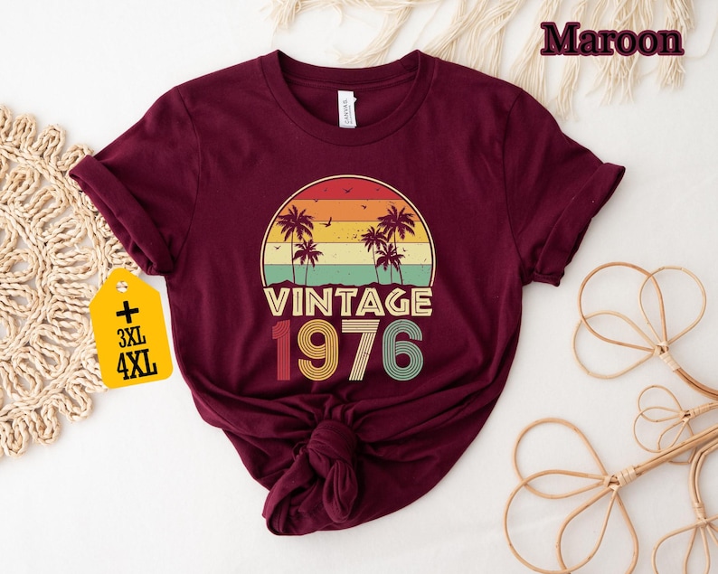 Vintage 1976 Shirt, Retro 1976 Birthday Tee, Classic 1976 Birthday Gift, 1976 Palm Sunset Vintage Shirt, 1976 Birthday Tee bild 3