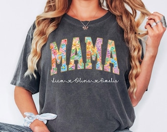 Comfort Colors® Mama Floral T-Shirt, Personalized Mama Shirt, Custom Kids Names Shirt, Mothers Day Gift, Floral Name Tee, Mom Gift Shirt