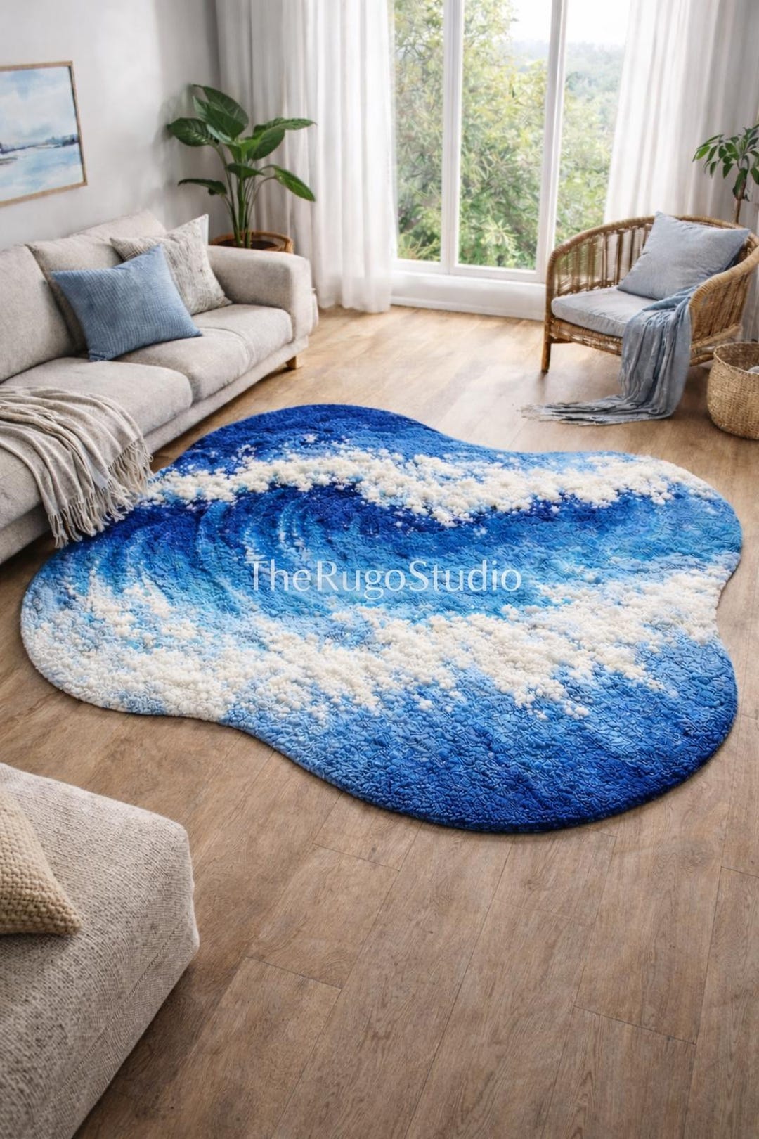 Ocean Wave Irregular Shape Rug | Handmade Modern Abstract Carpet for ...