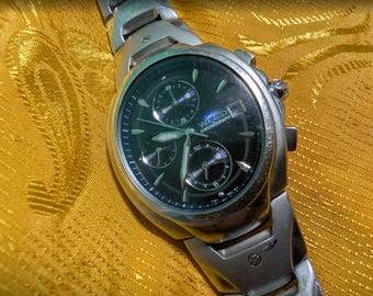 Rare seiko wired alba chronograph watch japan mens stainless steel black dial vintage,Dial 38mm