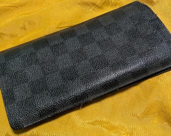 Louis Vuitton Vintage Long Wallet Black Leather Paris France Rare Classic Luxury Organizer