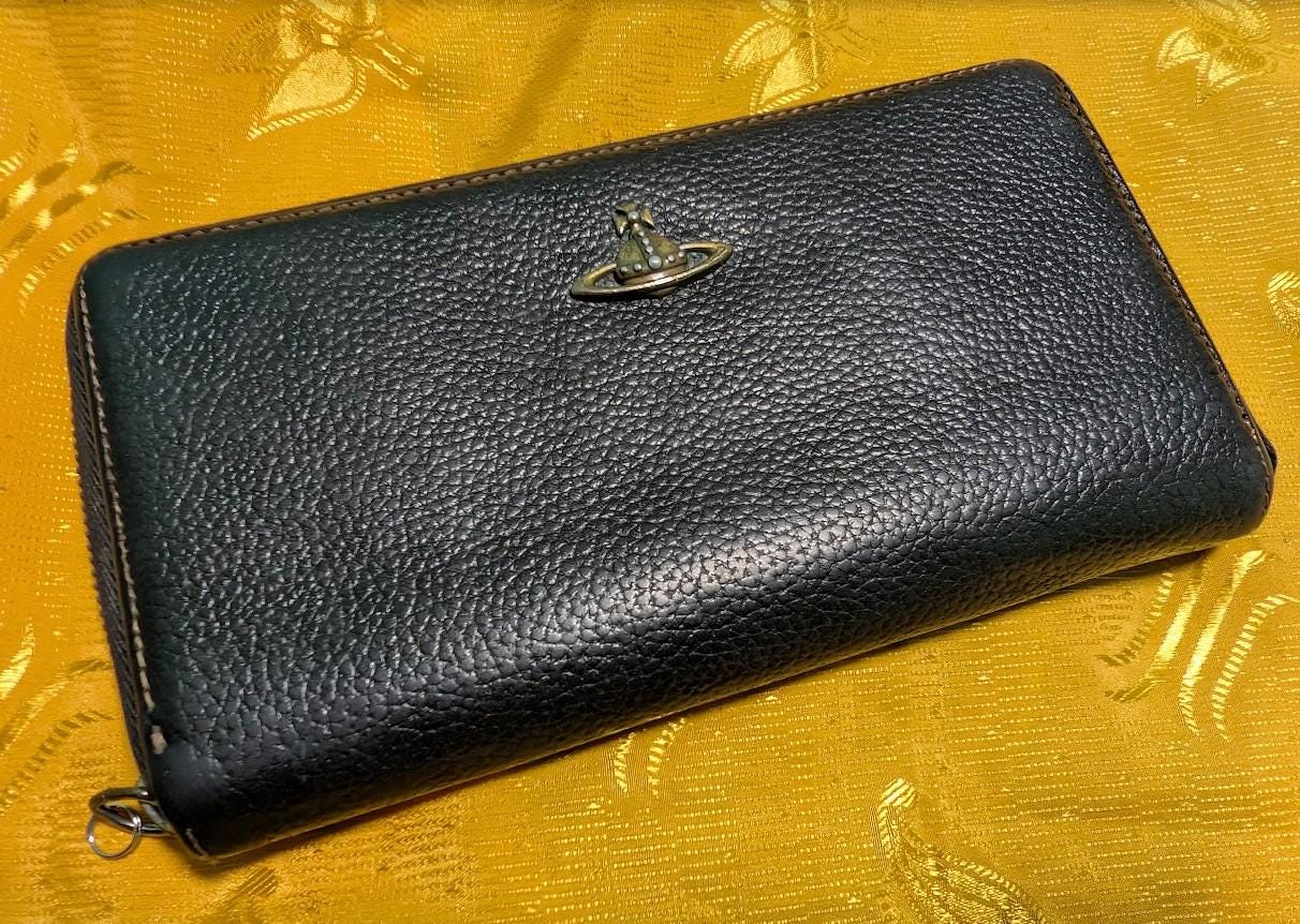 Vivienne Westwood Black Leather Zip Around Wallet, Orb Logo Long 