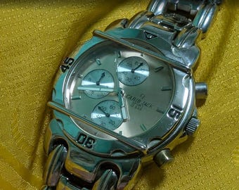 Montre chronographe vintage rare Carib Jack CJ-69913, 38 mm, pile neuve, argentée, vidéo fonctionnelle