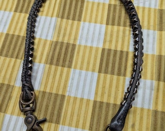 Vintage Retro Bag handle, braided from black leather and metal