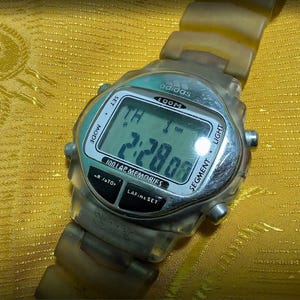 Rare Adidas Vintage Digital Watch 100M Runner Chronograph Timer 40mm Case Transparent Strap Sport Retro LCD Watch