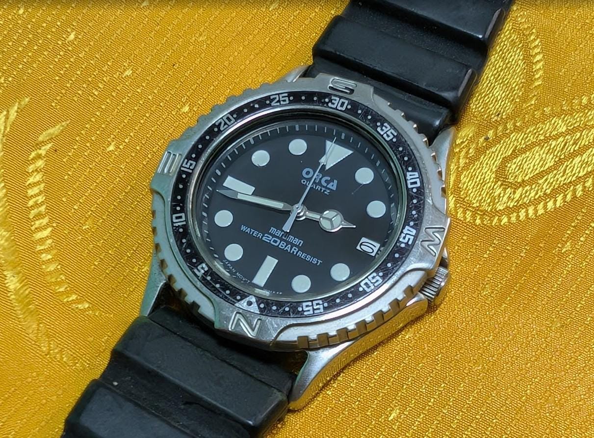 mm　ORCA OME Vintage Orca Maruman OR45 Diver Watch 200M Japan Quartz 38mm