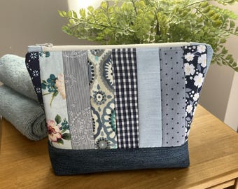 Upcycled Cotton Pouch for Cosmetics, Toiletries, Supplies, Travel, Toys and More