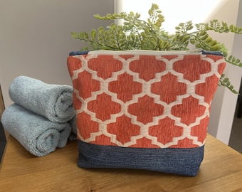 Upcycled Cotton Pouch for Cosmetics, Toiletries, Supplies, Travel, Toys and More