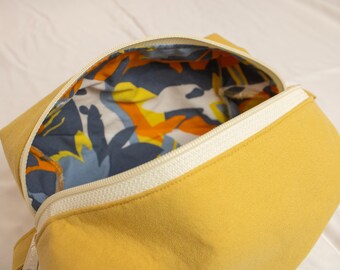 Upcycled Cotton Yellow Boxy Bag for Cosmetics, Supplies, Travel, Toys and More