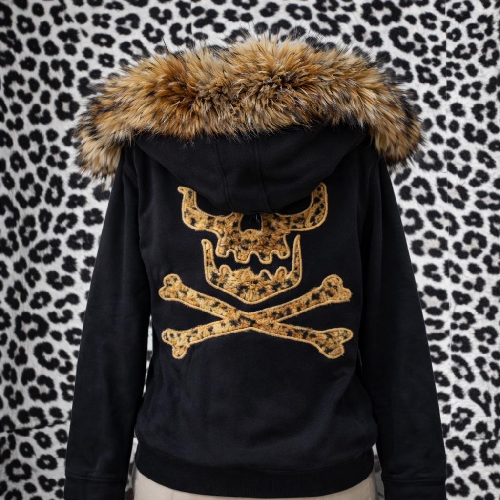Y2K Harajuku Women's Coat – Skull Embroidery, Padded Velvet, Fur