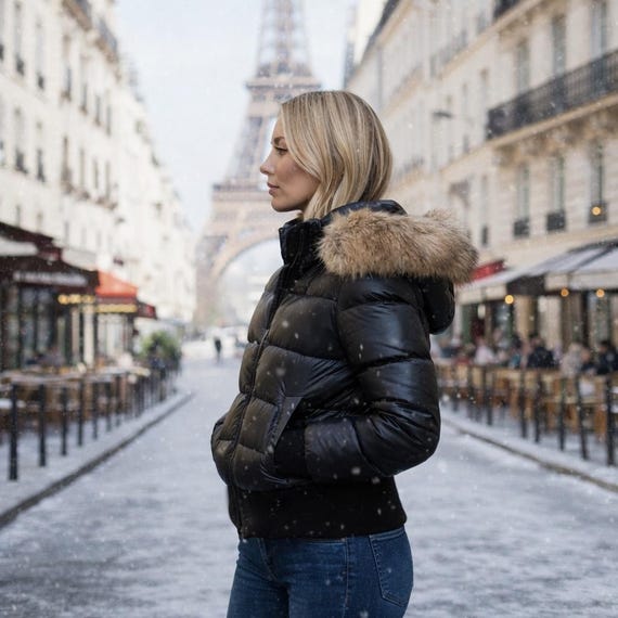 Y2K Black Puffer Jacket With Faux Fur Hood – Retro 2000s Short 