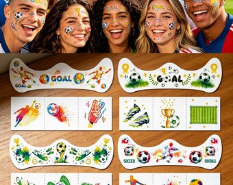 Curved Soccer Eye Cheek Temporary Tattoos, W*rld C*p G*AL Football Face Stickers For Game Day Fan Party Decor,Soccer Fan Face Body Stickers
