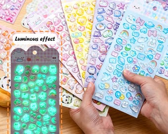 Luminous U*UCHU*U POP Glitter 3D Gel Stickers,3D Resin Kids Cartoon Animal And Plant Stickers,Decorative Stickers For Phone Cases