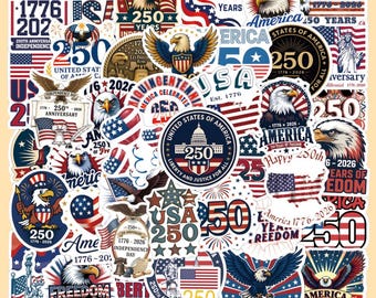 America 250th Anniversary Sticker Pack,America 250,1776 Patriotic Eagle Liberty Design,4th Of July Sublimation,USA The Beautiful Sticker