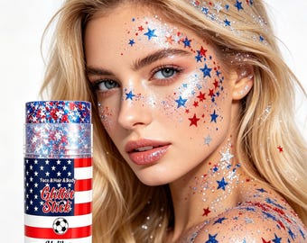 Red White Blue Patriotic Body Glitter for Holiday Parade Decor,Red White Blue Glitter Stick, 4th of July Glitter Gel for Face Hair Body