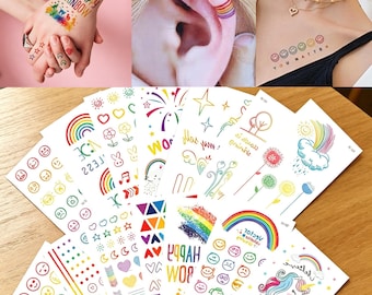 Gay Pride Assorted Waterproof Temporary Tattoo,Rainbow Temporary Tattoo Sticker,Waterproof,Kid Party Favors,Ins Fresh Colorful Tattoo Sheets