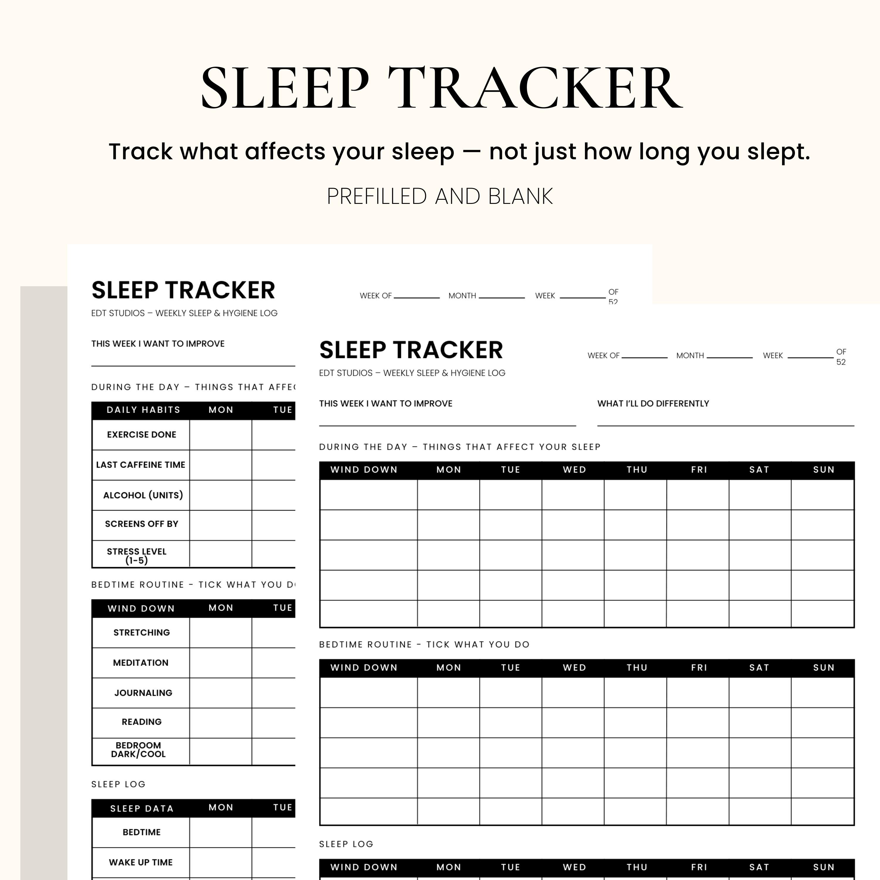 Sleep Tracker Printable | Sleep Hygiene Tracker | Weekly Sleep Log | Bedtime Routine Tracker ...