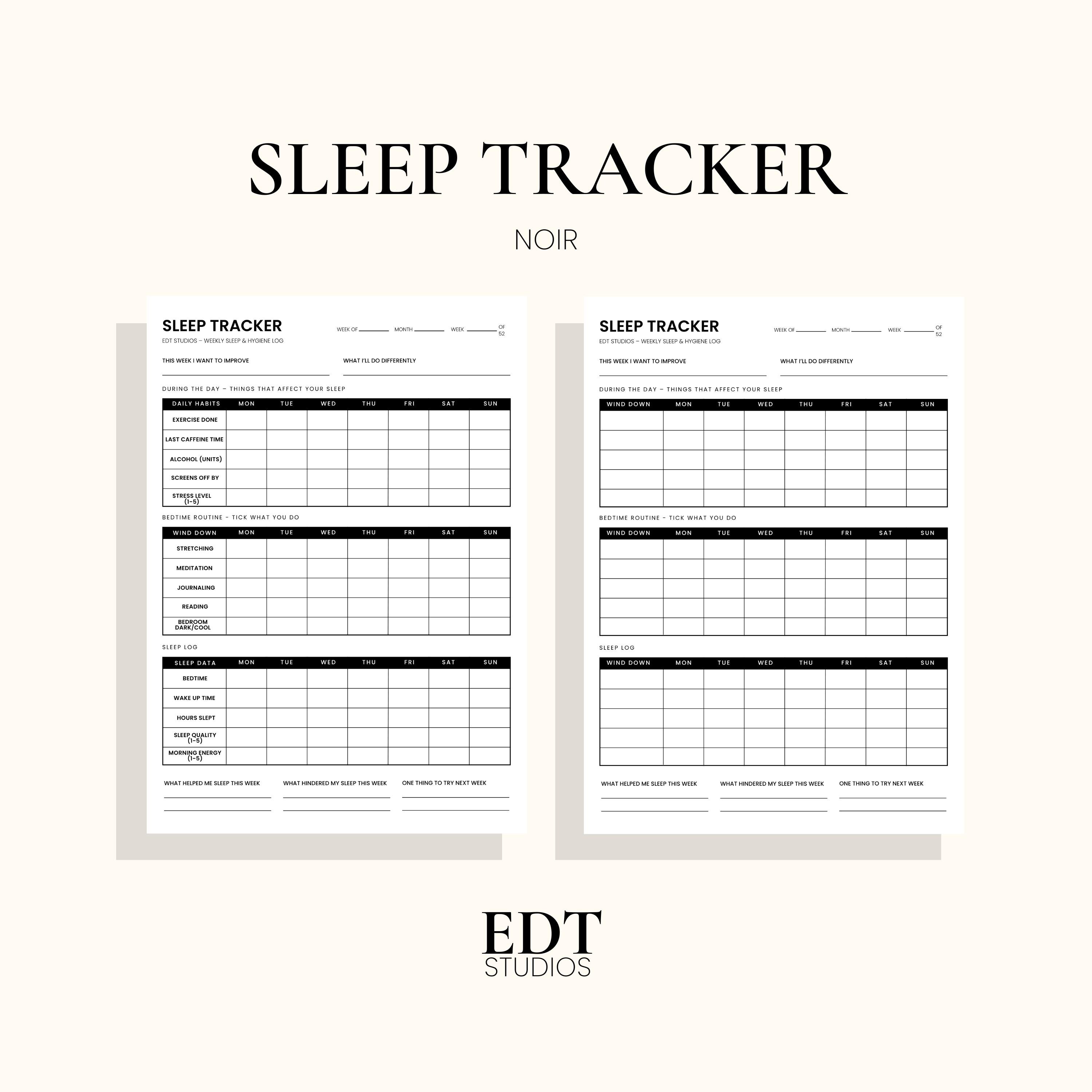 Sleep Tracker Printable | Sleep Hygiene Tracker | Weekly Sleep Log ...