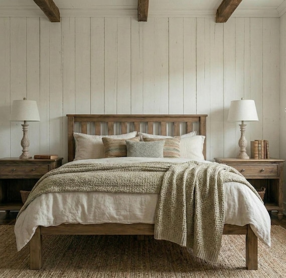 Chunky Solid Wood Bed Frame | The True Grain Low Footend | Rustic Farmhouse Wooden Bed | UK Double, King, Super King | Handmade Bespoke Bed