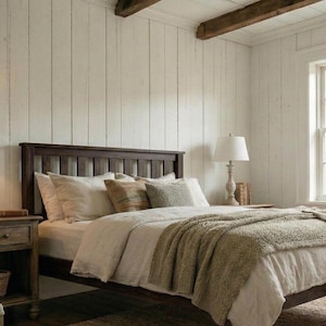 Estructura de cama robusta de madera maciza / Pie de cama bajo con veta natural / Cama rústica de madera estilo granja / Cama doble, king y super king (Reino Unido) / Cama hecha a medida y hecha a mano Heritage Brown