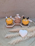 Cute bee salt and pepper shakers with sugar bowl and honeycomb coaster | 3D printed table decoration | Housewarming gift & for bee lovers