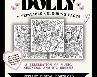Dolly Parton Adult Colouring Pages | Country Music Tattoo Style (Digital Download)
