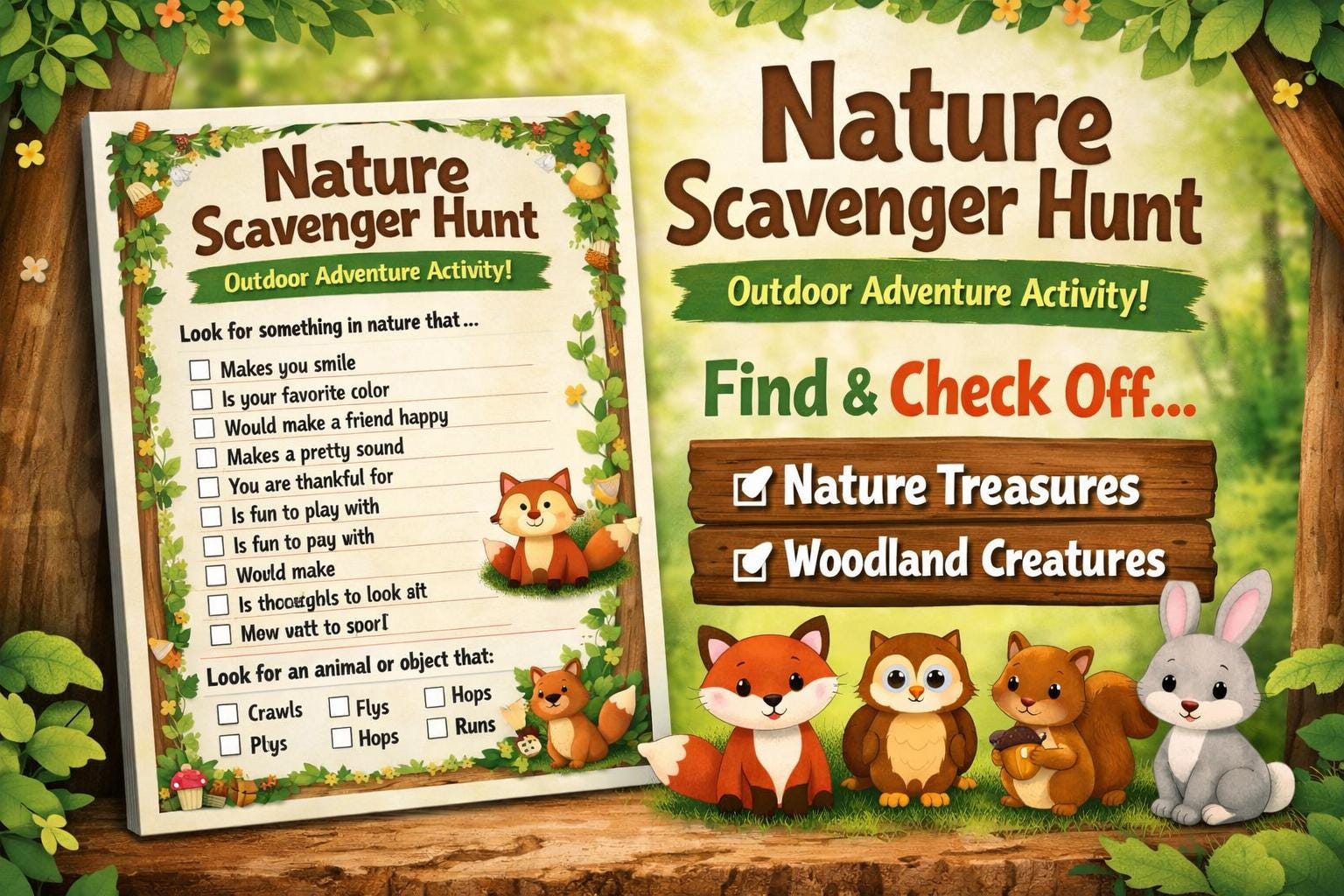 Nature Scavenger Hunt Printable, Outdoor Kids Activity Game (PDF) - Etsy
