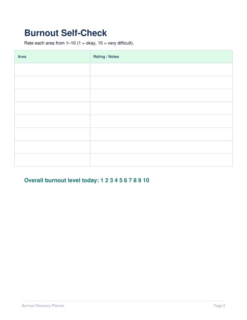 Burnout Recovery Planner Printable PDF | Mental Health Self Care ...