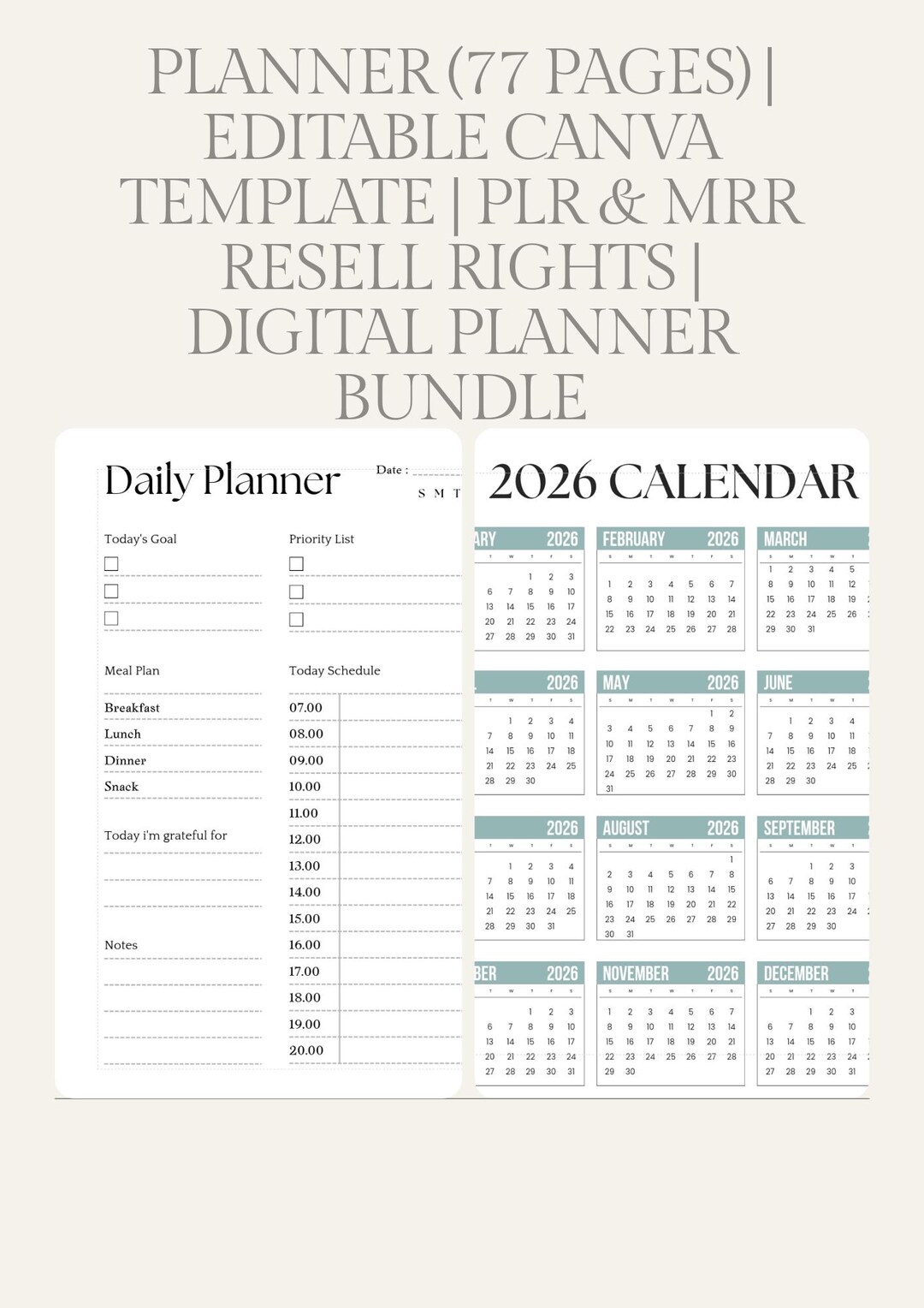 2026 ADHD Planner, Editable Canva Template, Resell Rights (digital ...