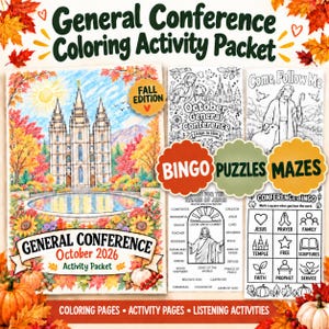 Fall 2026 General Conference Activity Packet for Kids, 20+ printable LDS Coloring Pages, Bingo, Crossword Puzzles, More | Printable Download