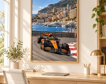 Lando Norris Monaco Print, McLaren F1 Wall Art, Formula 1 Racing Poster, Office & Living Room Decor, Digital Download