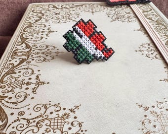 Handmade Irish Flag Shamrock Cross Stitch Pin | St. Patrick's Day Accessory