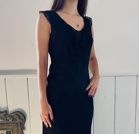 1930s Vintage Black Lace Slip Dress / Art Deco Maxi D… - Gem