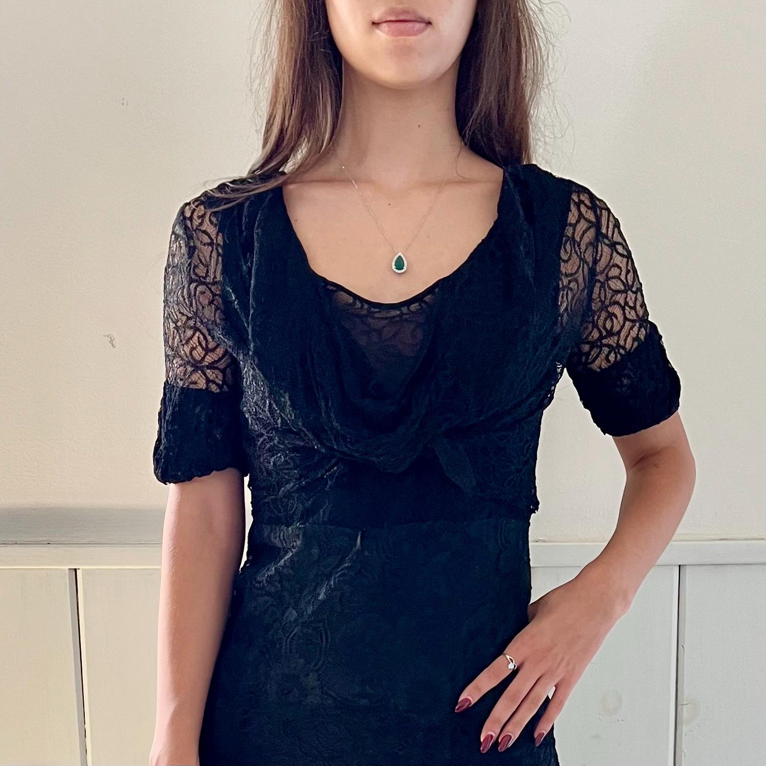 1930s Vintage Black Lace Slip Dress / Art Deco Maxi Dress / Bias Cut ...