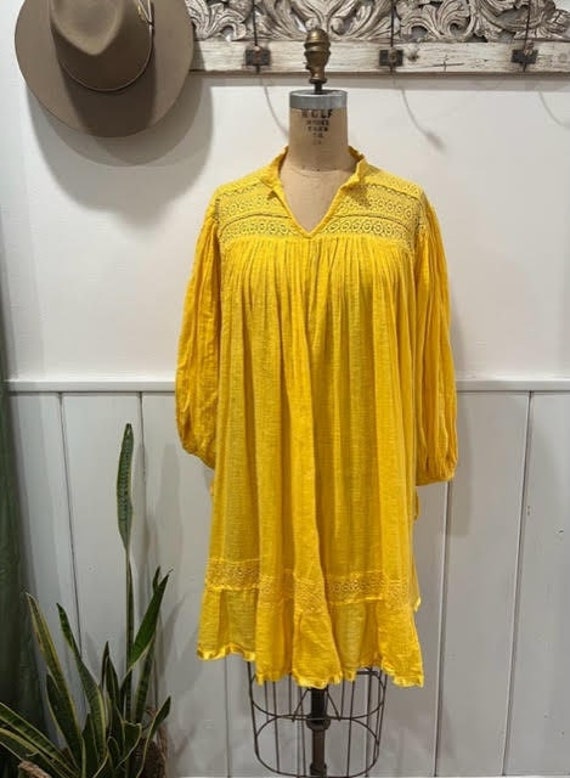 70s Vintage Indian Gauze Festival Dress in Sunflow