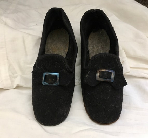 Vintage black felt children's shoes / 2T / antiqu… - image 4