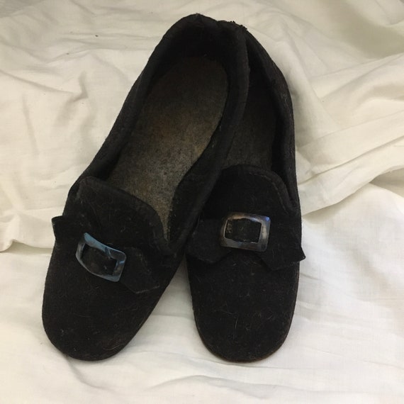 Vintage black felt children's shoes / 2T / antiqu… - image 3
