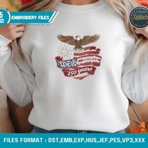 250-jähriges Jubiläum USA Flagge Maschinenstickerei - We the People 1776-2026 Hut- & Bekleidungsmuster Bild 3