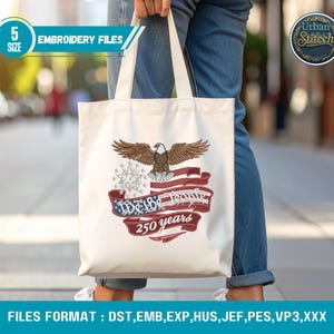 250-jähriges Jubiläum USA Flagge Maschinenstickerei - We the People 1776-2026 Hut- & Bekleidungsmuster Bild 5