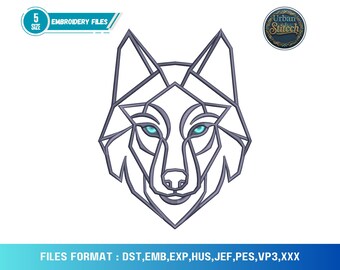 Geometrische Wolf Kopf Stickdatei | Tier Silhouette Muster (Digitaler Download)