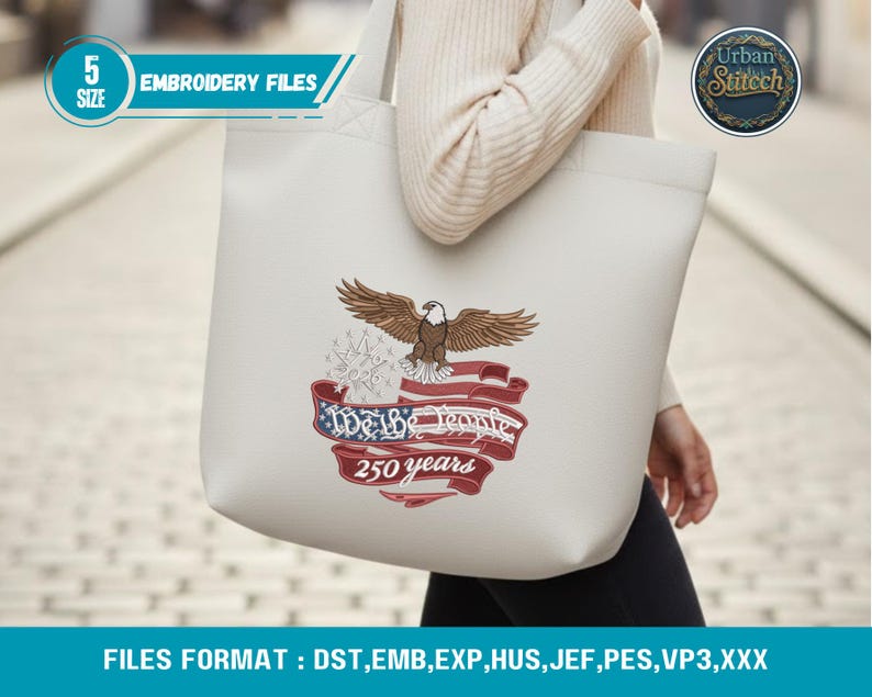 250-jähriges Jubiläum USA Flagge Maschinenstickerei - We the People 1776-2026 Hut- & Bekleidungsmuster Bild 10
